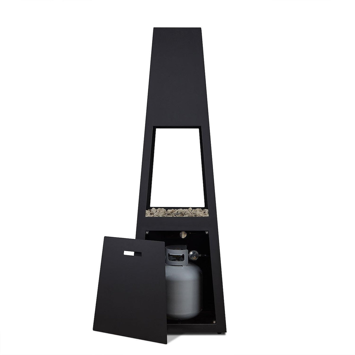 Metal Chiminea 70 Inch Square Propane Fire Pit W/ Hidden Propane Tank in Black by Lakeview Outdoor Designs